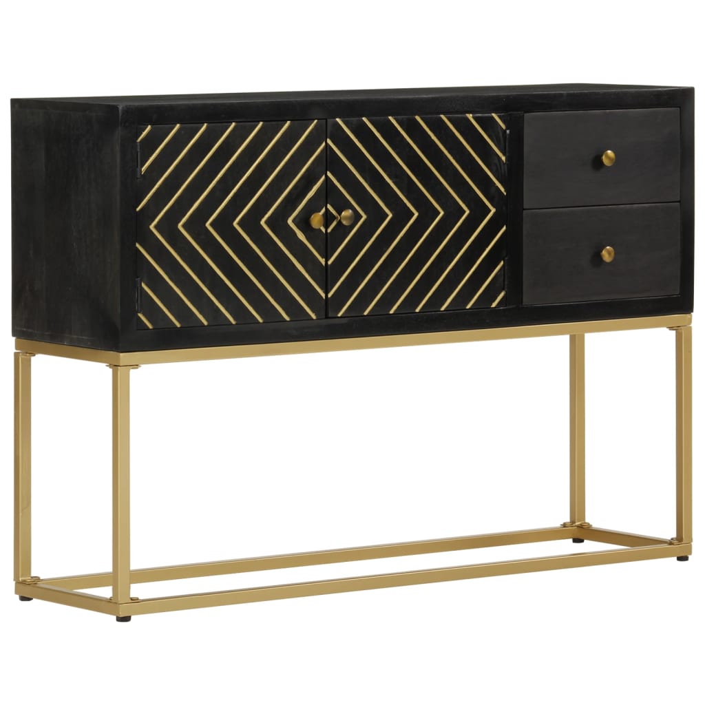 vidaXL Credenza Nera e Oro 110x30x75 cm in Legno Massello di Mango