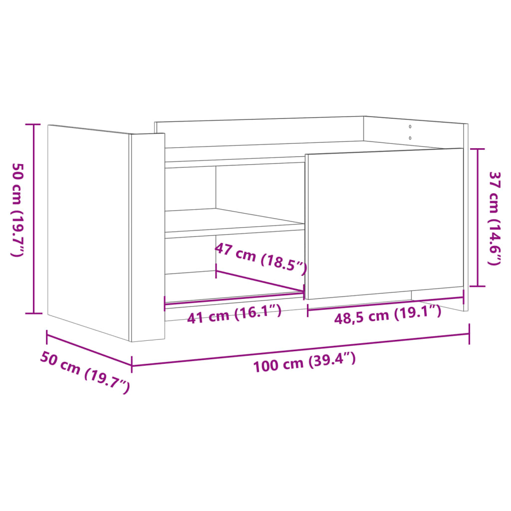 vidaXL Tavolino Salotto Grigio Sonoma 100x50x50 cm Legno Multistrato