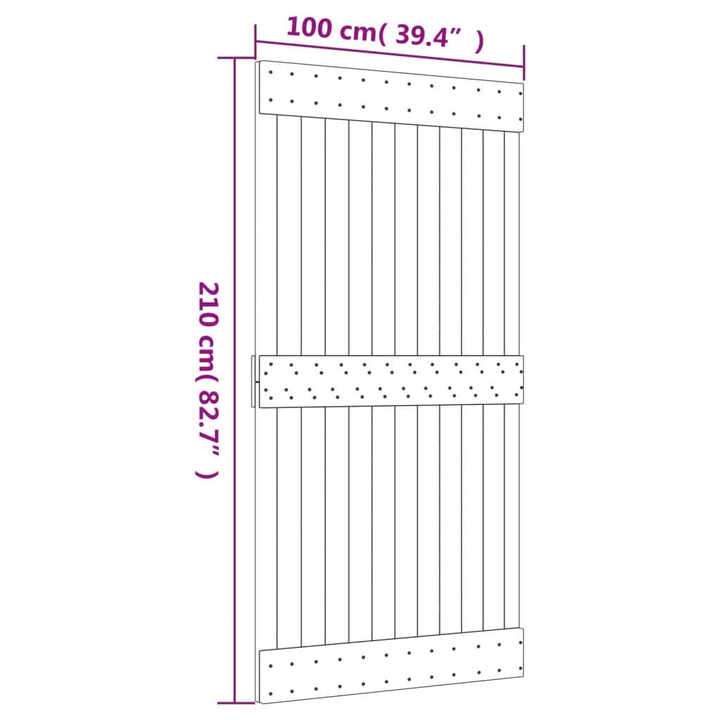 vidaXL Porta Scorrevole con Set Hardware 100x210cm Legno Massello Pino