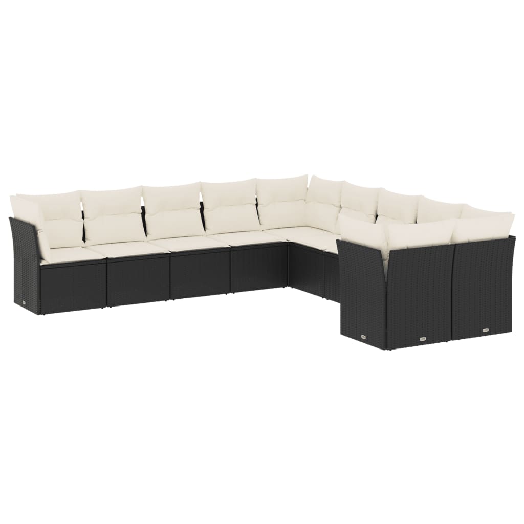 vidaXL Set Divani da Giardino 10pz con Cuscini in Polyrattan Nero