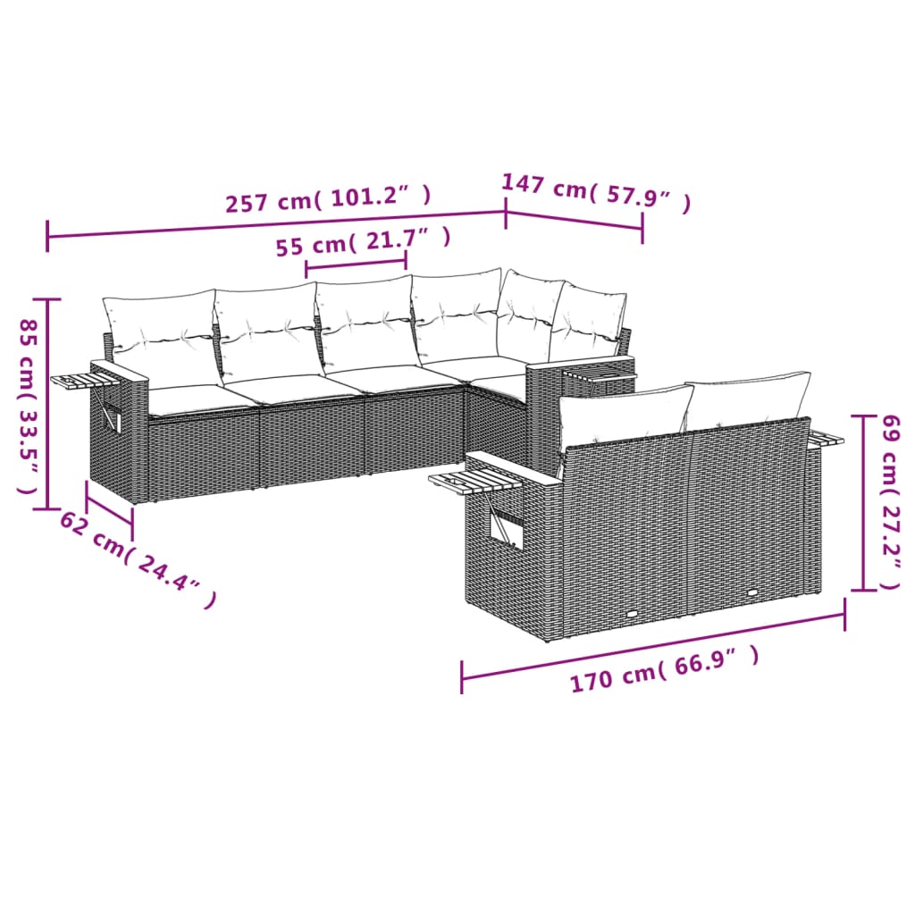 vidaXL Set Divani da Giardino 7 pz con Cuscini Grigio in Polyrattan