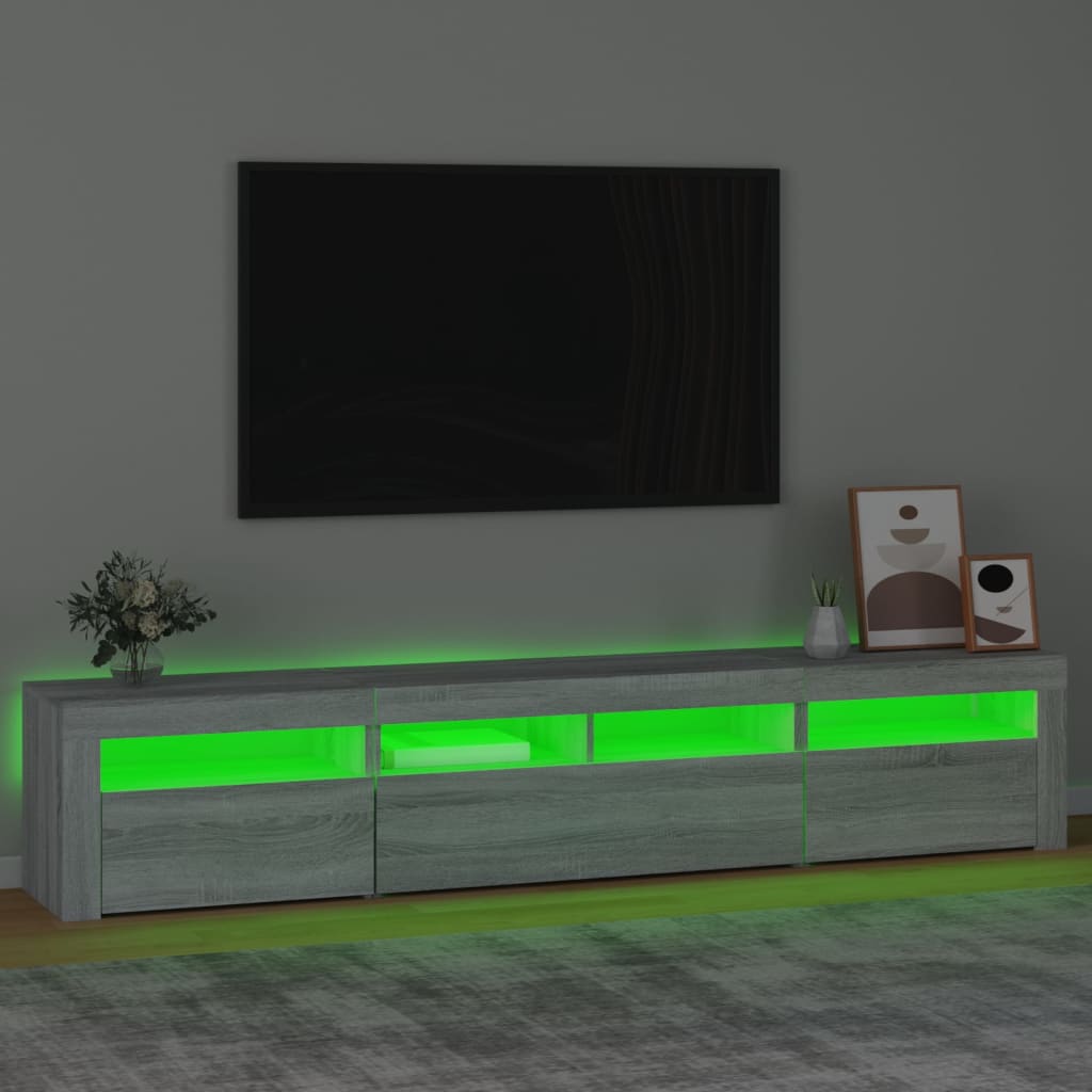 vidaXL Mobile Porta TV con Luci LED Grigio Sonoma 210x35x40 cm