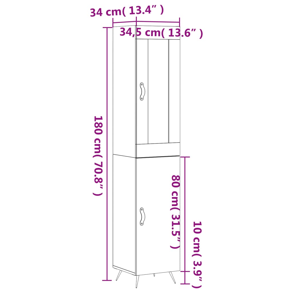 vidaXL Credenza Grigio Cemento 34,5x34x180 cm in Legno Multistrato