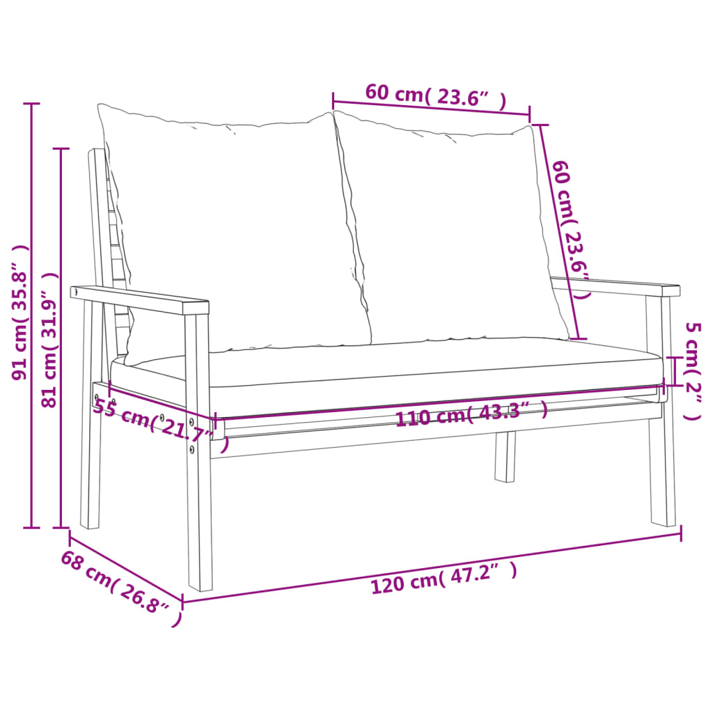 vidaXL Set Salotto da Giardino 5 pz con Cuscini Legno Massello Acacia