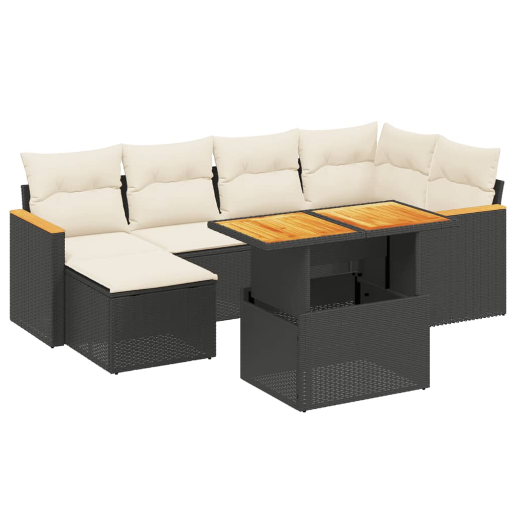 vidaXL Set Divani da Giardino con Cuscini 7pz Nero Polyrattan