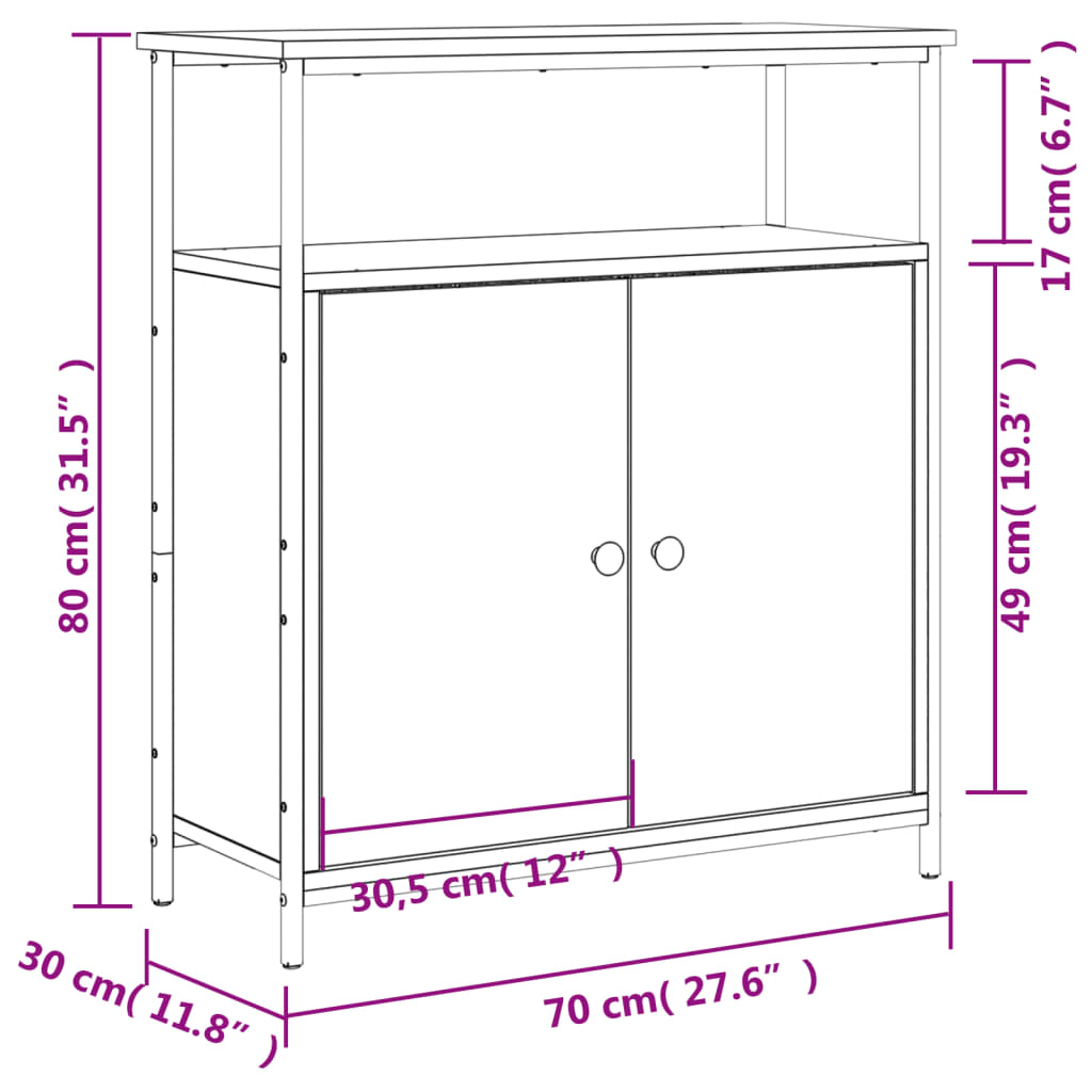 vidaXL Credenza Rovere Fumo 70x30x80 cm in Legno Multistrato