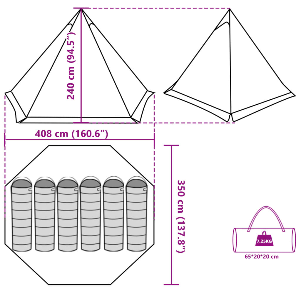 vidaXL Tenda Familiare Tipi per 6 Persone Blu Impermeabile