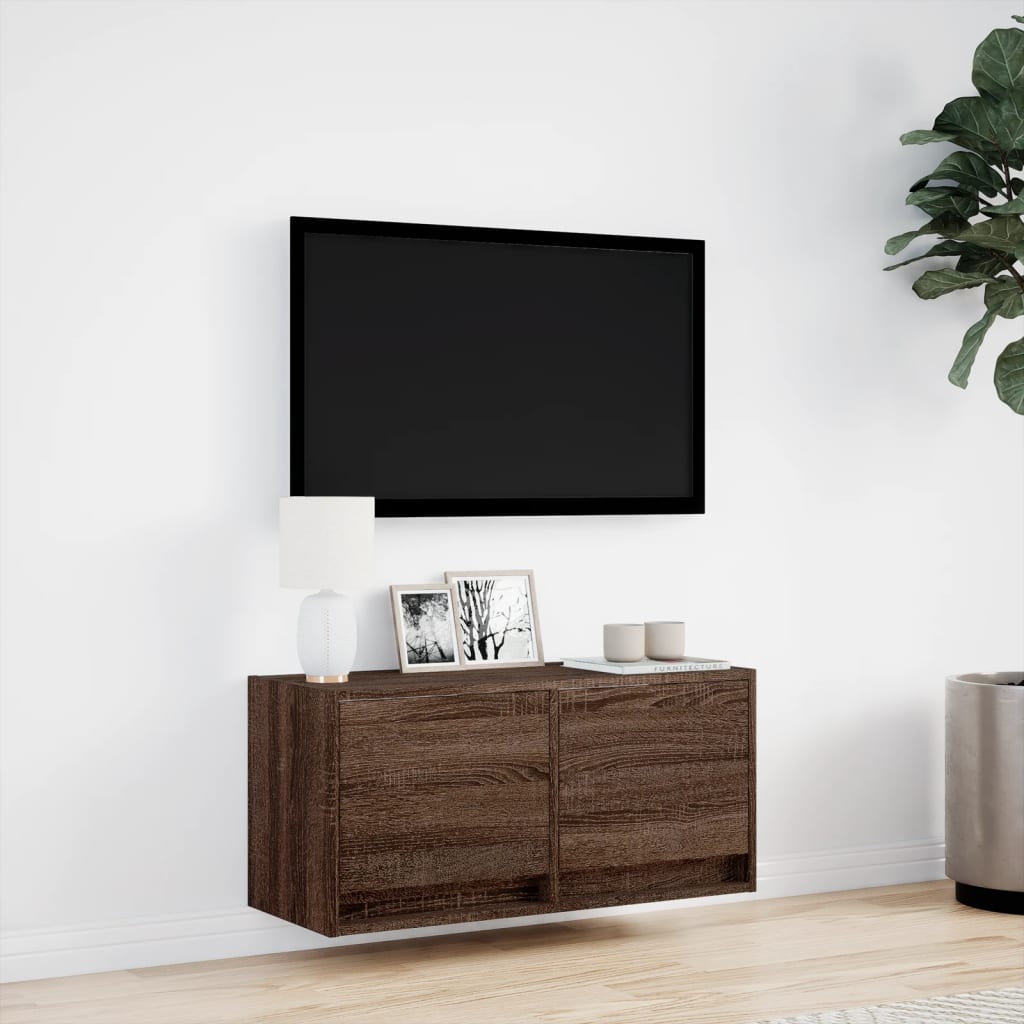 vidaXL Mobile TV a Parete con Luci LED Rovere Marrone 80x31x35 cm