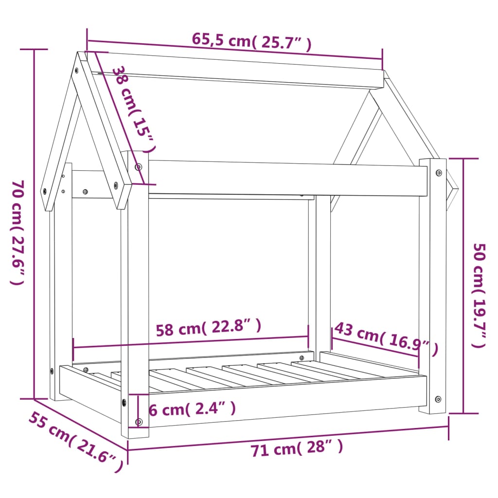 vidaXL Cuccia per Cani Ambra 71x55x70 cm in Legno Massello di Pino