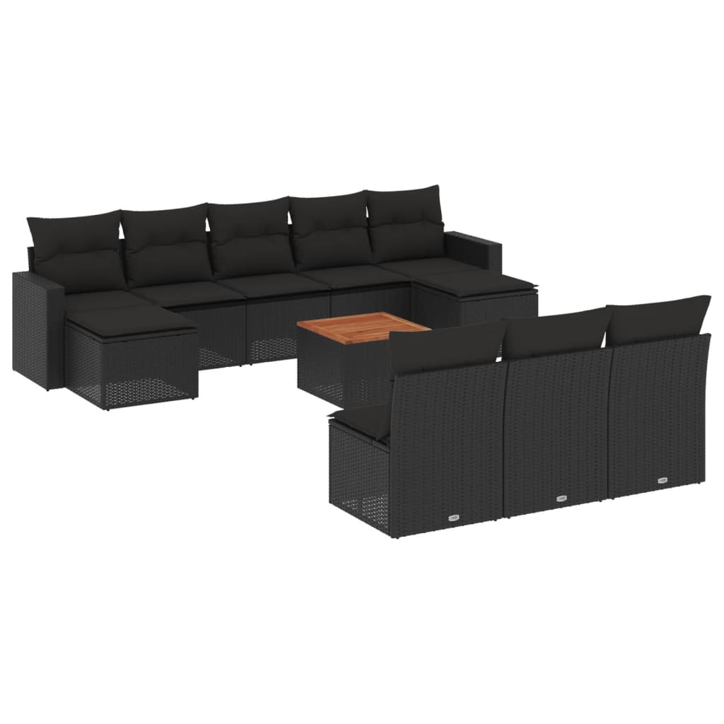 vidaXL Set Divani da Giardino 11 pz con Cuscini in Polyrattan Nero