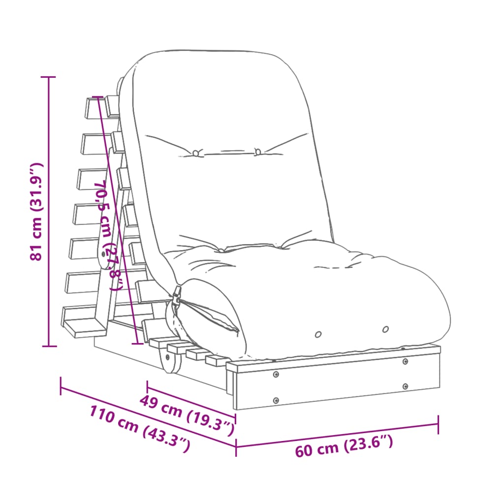 vidaXL Divano Letto Futon con Materasso Bianco 60x206x11cm Legno Pino