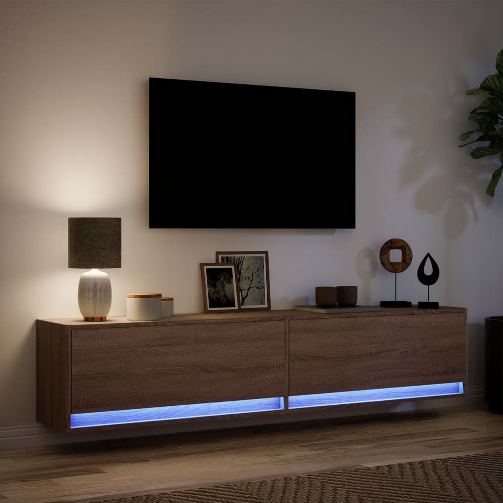 vidaXL Mobile TV a Parete con LED Rovere Marrone 180x31x38 cm