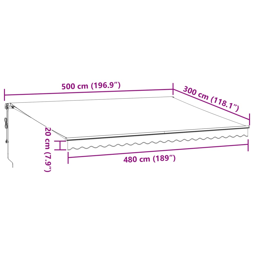 vidaXL Tenda da Sole Retrattile Automatica con LED Marrone 500x300 cm