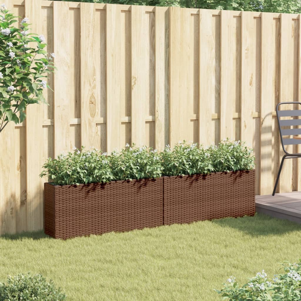 vidaXL Fioriere da Giardino con 2 Vasi Marrone 90x20x40 cm Polyrattan