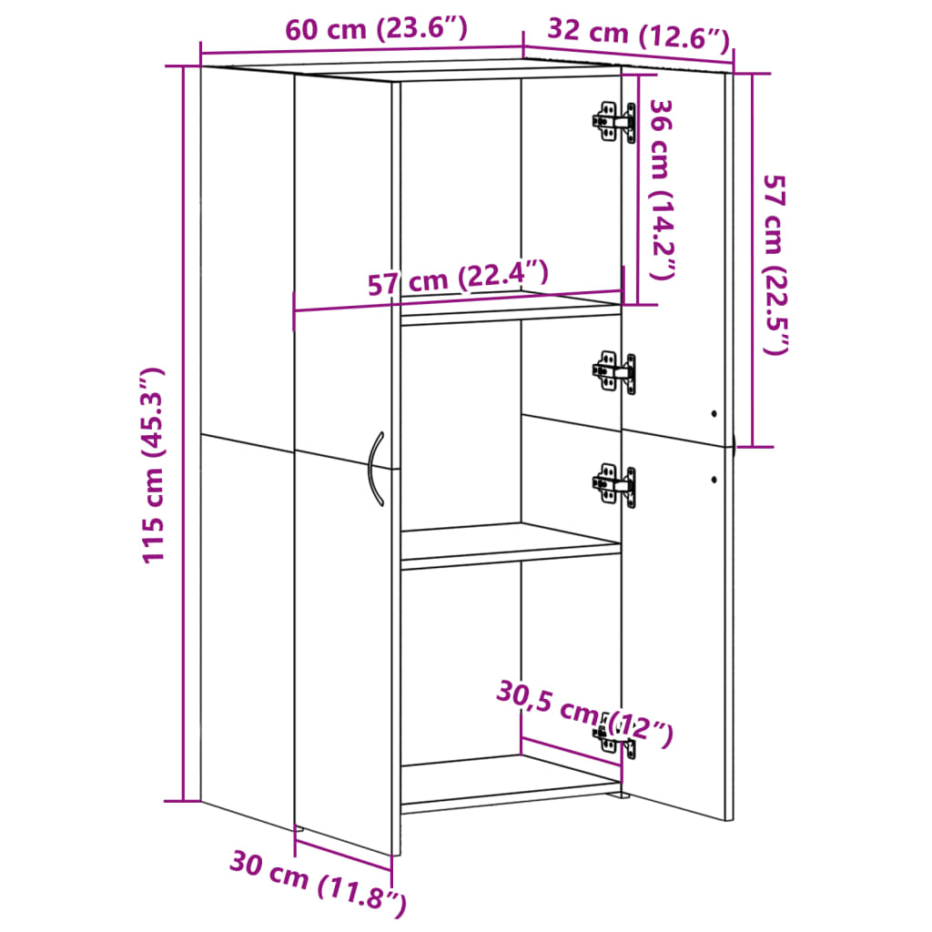 vidaXL Schedario Rovere Fumo 60x32x115 cm in Legno Multistrato