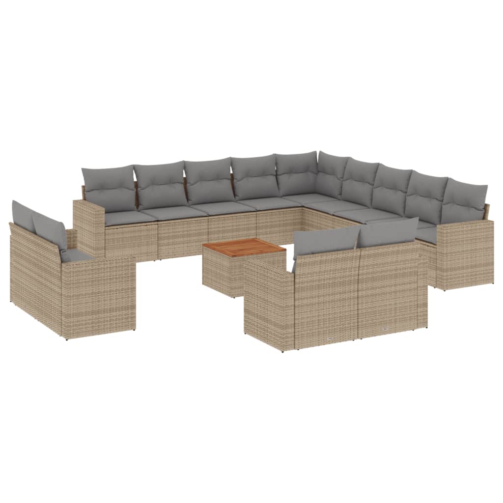 vidaXL Set Divano da Giardino 14 pz con Cuscini Beige Misto Polyrattan