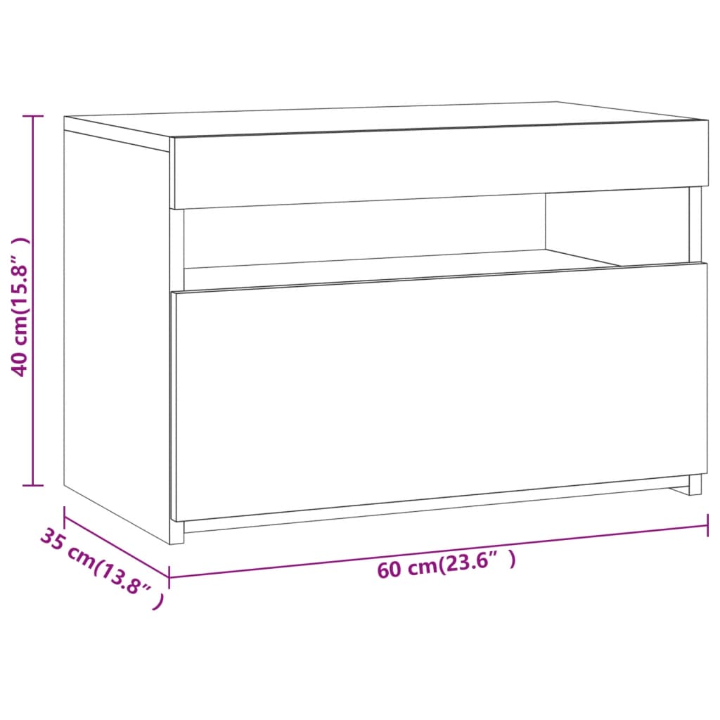 vidaXL Comodino con Luci LED Grigio Sonoma 60x35x40 cm