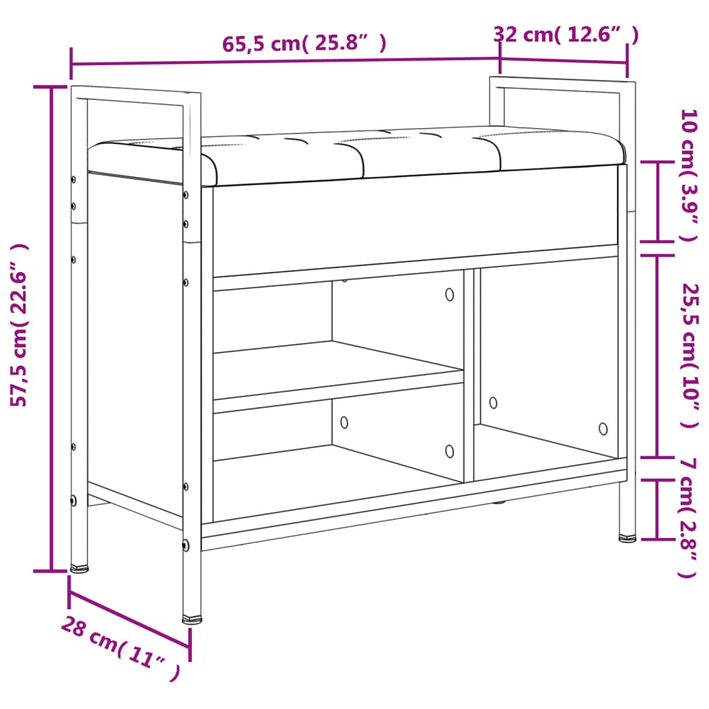 vidaXL Panca Porta Scarpe Rovere Marrone 65,5x32x57,5 cm