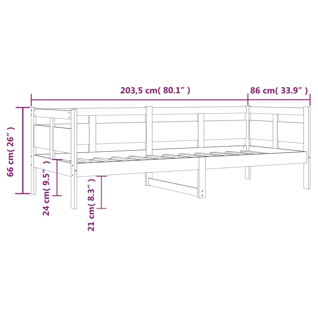 vidaXL Dormeuse in Legno Massello di Pino 80x200 cm