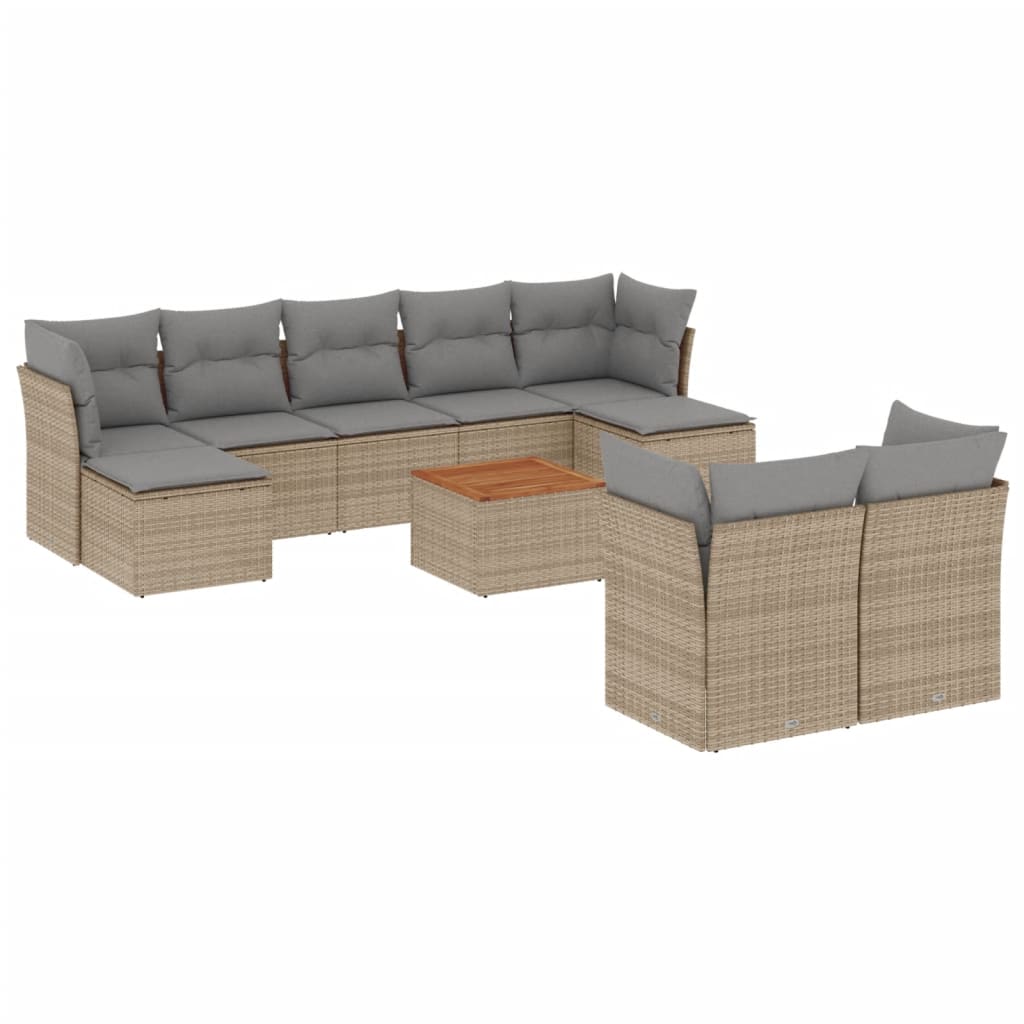 vidaXL Set Divano da Giardino 10 pz con Cuscini Beige in Polyrattan