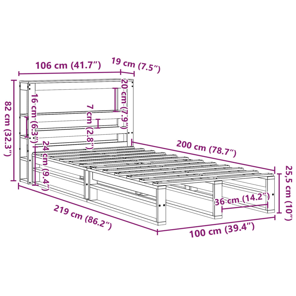 vidaXL Giroletto senza Materasso 100x200 cm in Legno Massello di Pino