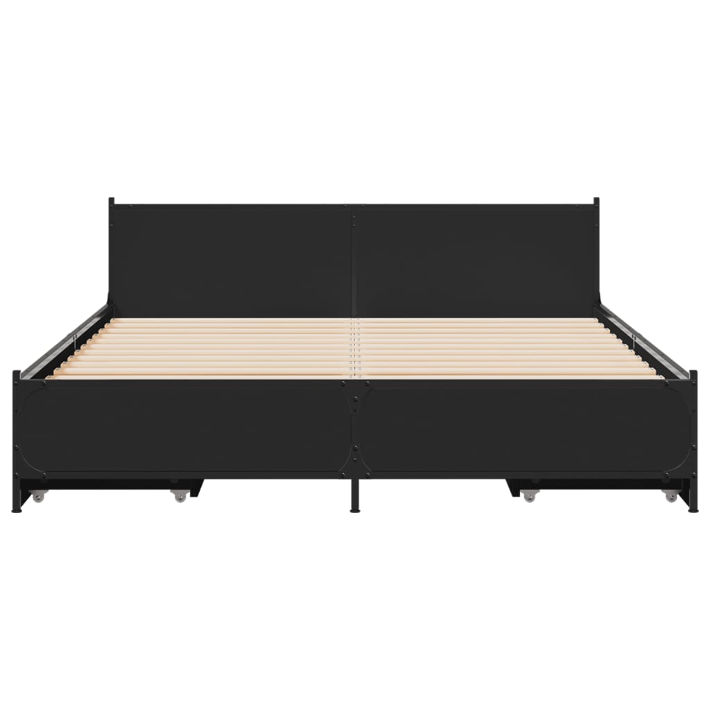 vidaXL Giroletto con Cassetti Nero 135x190 cm in Legno Multistrato