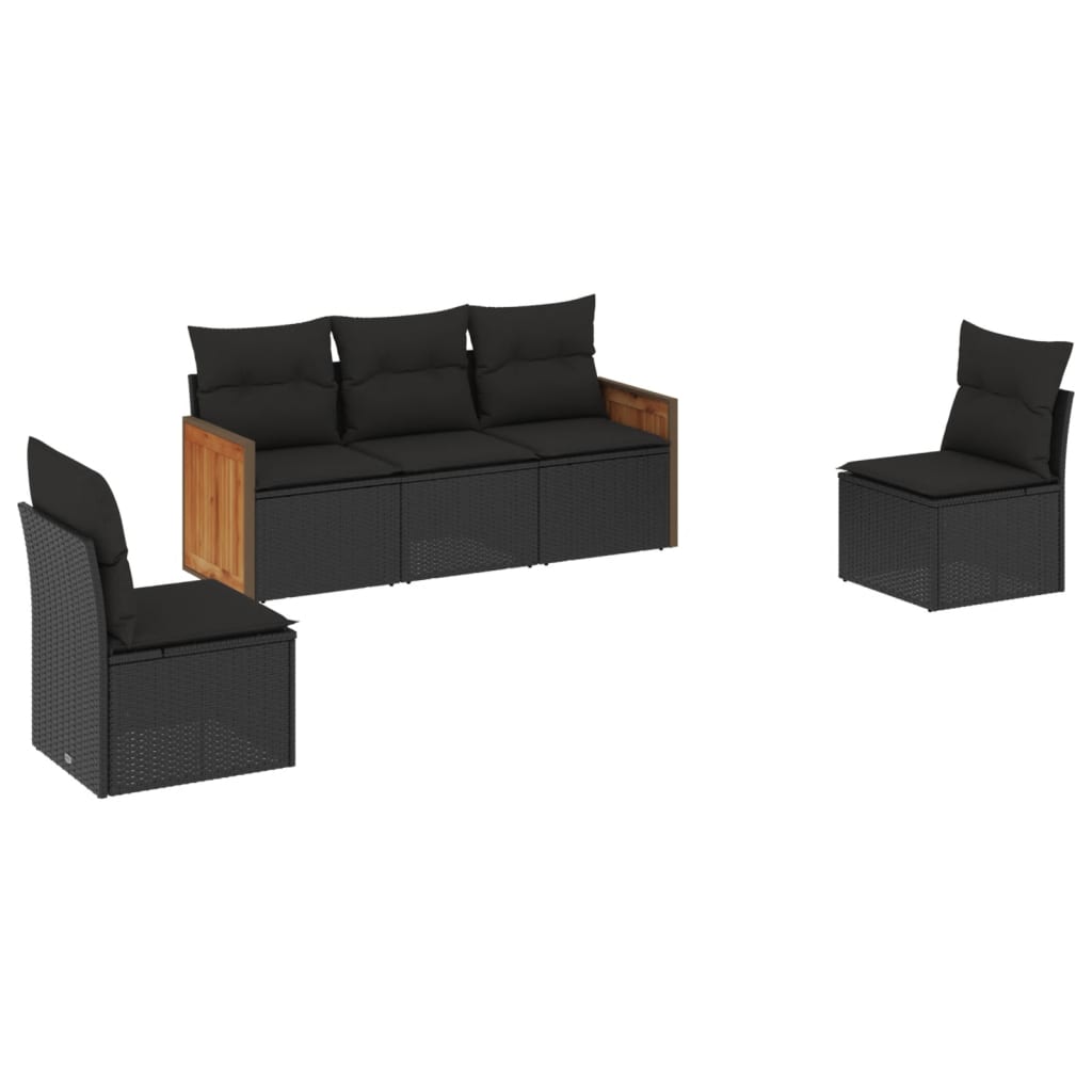 vidaXL Set Divani da Giardino 5 pz con Cuscini in Polyrattan Nero