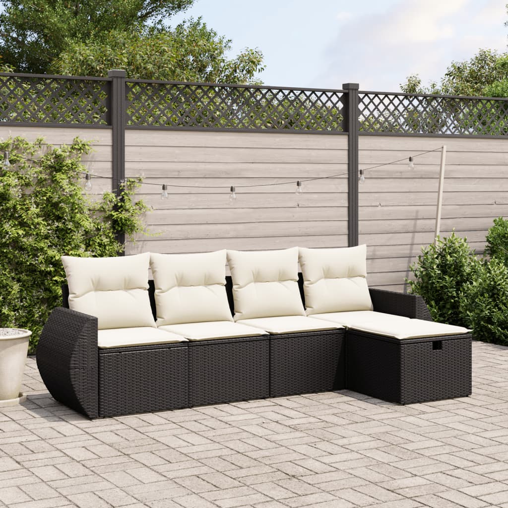 vidaXL Set Divani da Giardino 5 pz con Cuscini in Polyrattan Nero