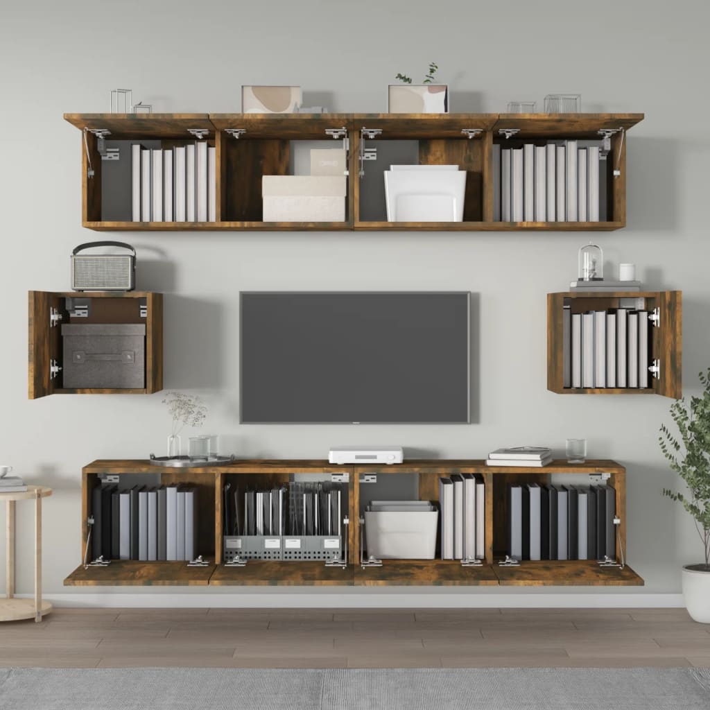 vidaXL Set di Mobili Porta TV 6 pz Rovere Fumo in Legno Multistrato