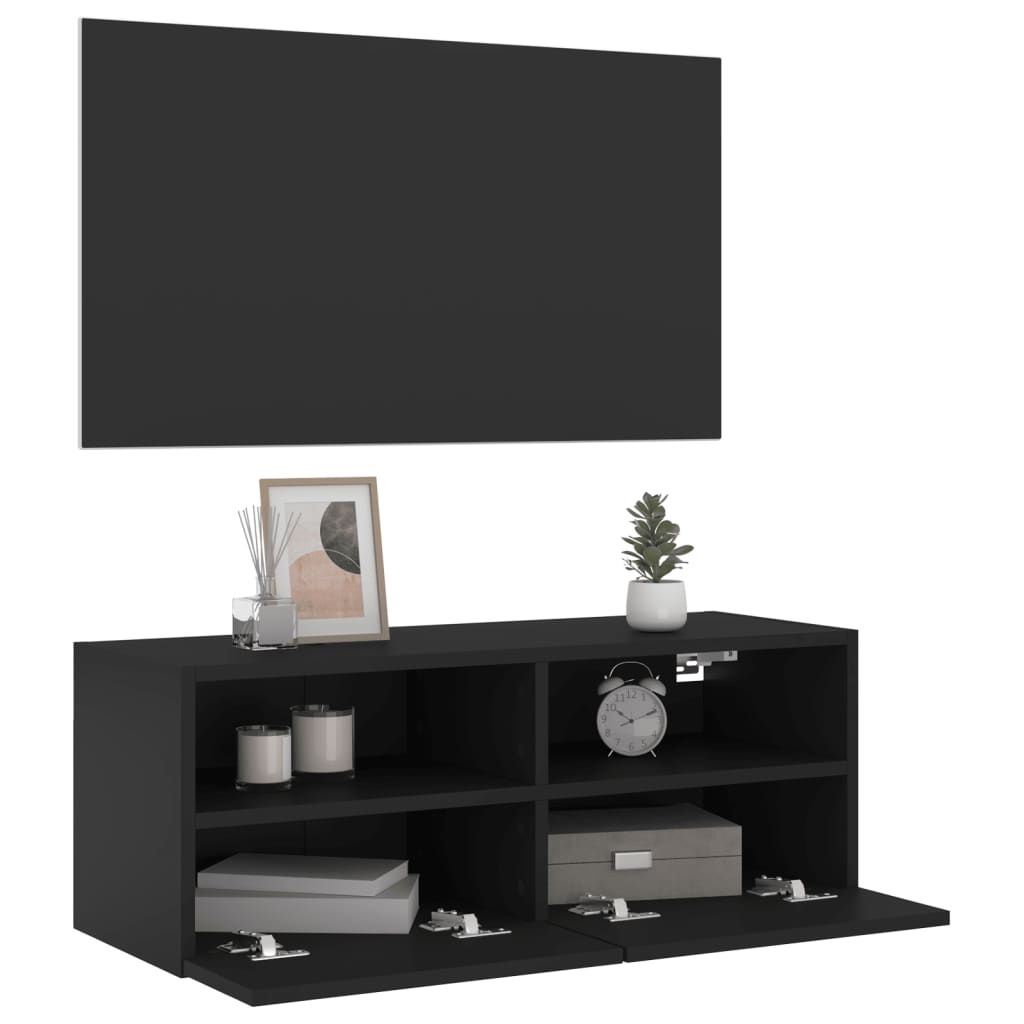 vidaXL Mobile TV a Parete Nero 80x30x30 cm in Legno Multistrato