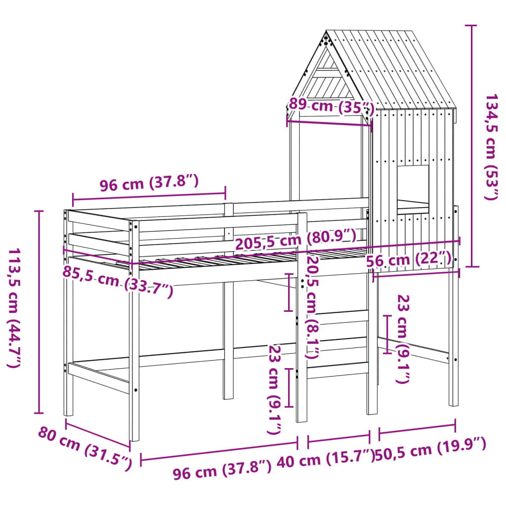 vidaXL Letto Soppalco con Scala e Tetto 80x200 cm Legno Massello Pino