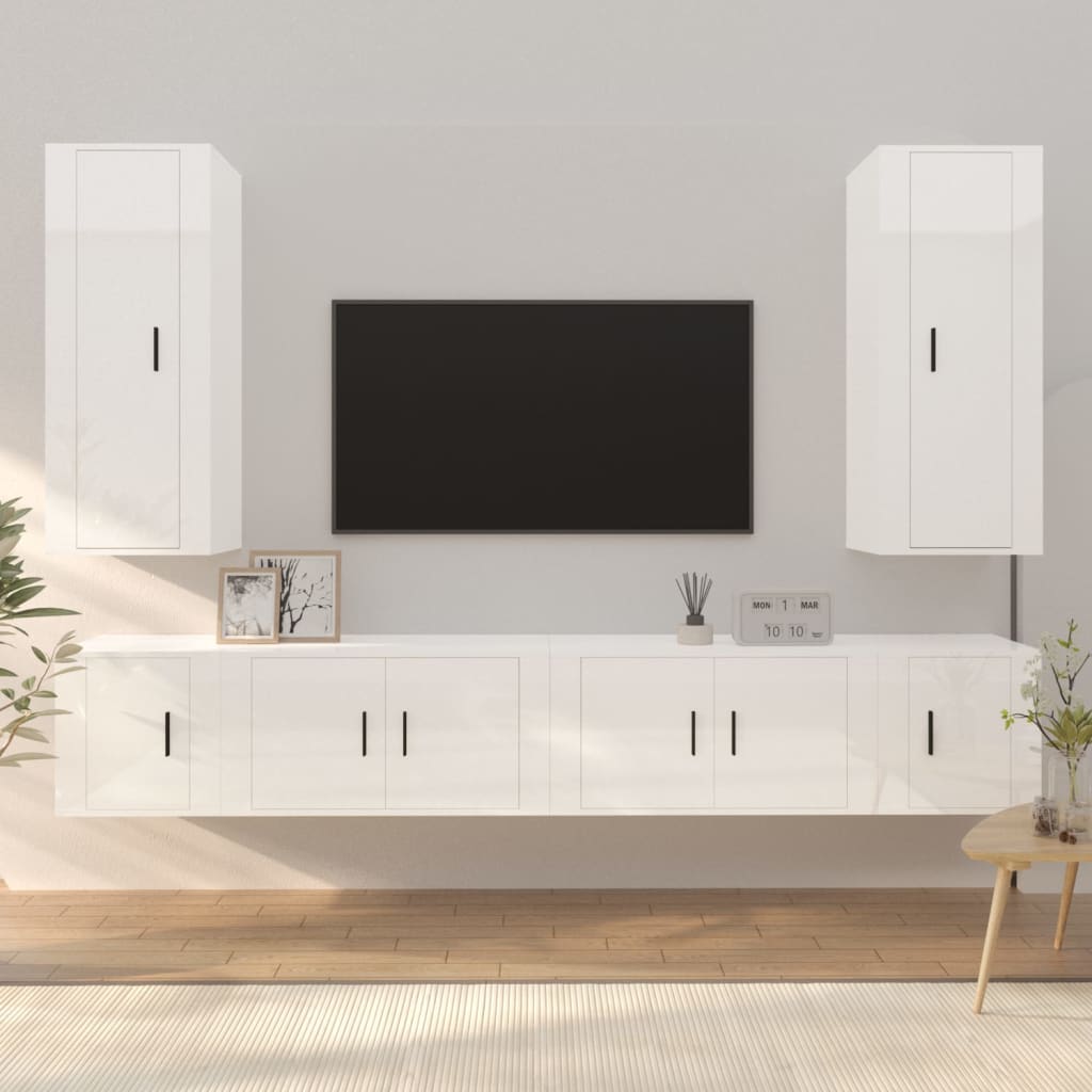 vidaXL Set di Mobili Porta TV 6 pz Bianco Lucido in Legno Multistrato