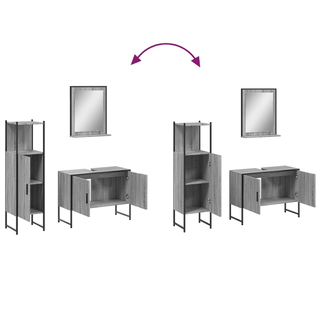 vidaXL Set Mobili da Bagno 3 pz Grigio Sonoma in Legno Multistrato