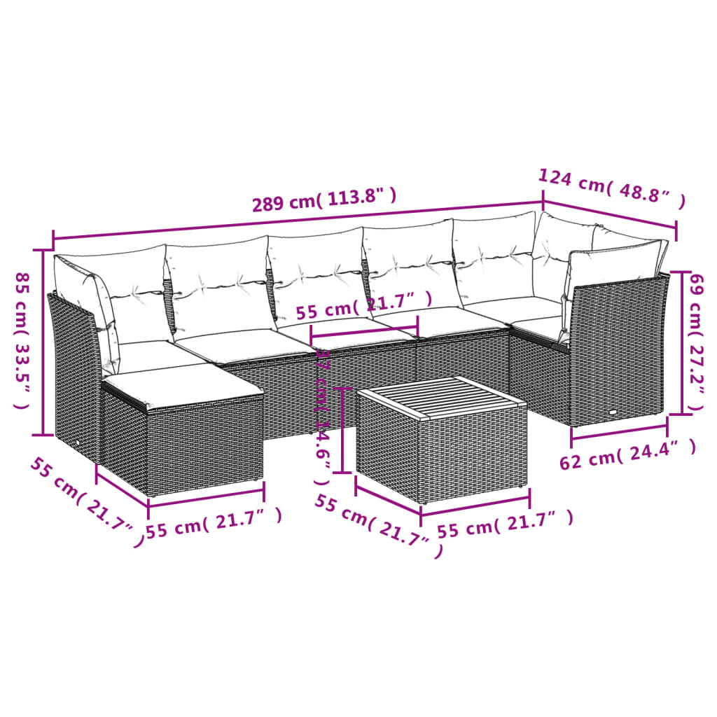 vidaXL Set Divano da Giardino 8 pz con Cuscini Grigio in Polyrattan