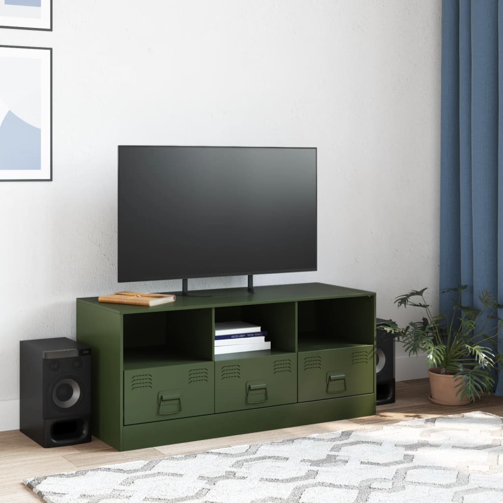 vidaXL Mobile TV Verde Oliva 99x39x44 cm in Acciaio