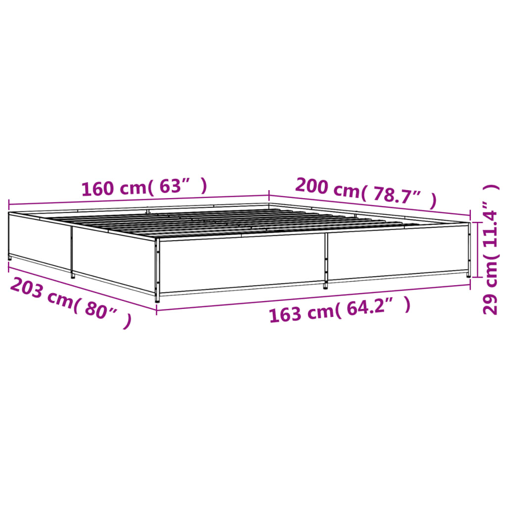 vidaXL Giroletto Grigio Sonoma 160x200 cm in Legno Multistrato Metallo