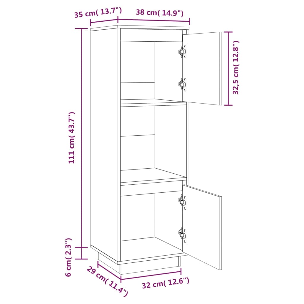 vidaXL Credenza Marrone Ambrato 38x35x117 cm in Legno Massello di Pino