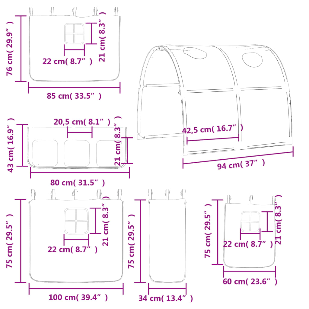 vidaXL Letto a Soppalco con Tunnel Bambini Rosa 90x190cm Massello Pino