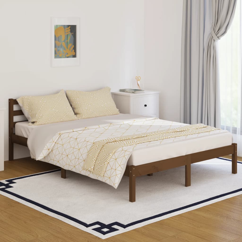 vidaXL Telaio Letto in Legno Massello di Pino 140x200 cm Marrone Ambra