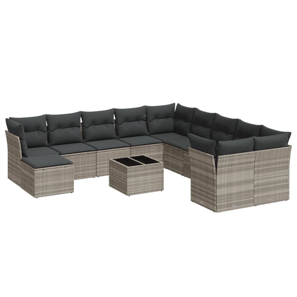 vidaXL Set Divano Giardino 12 pz con Cuscini Grigio Chiaro Polyrattan