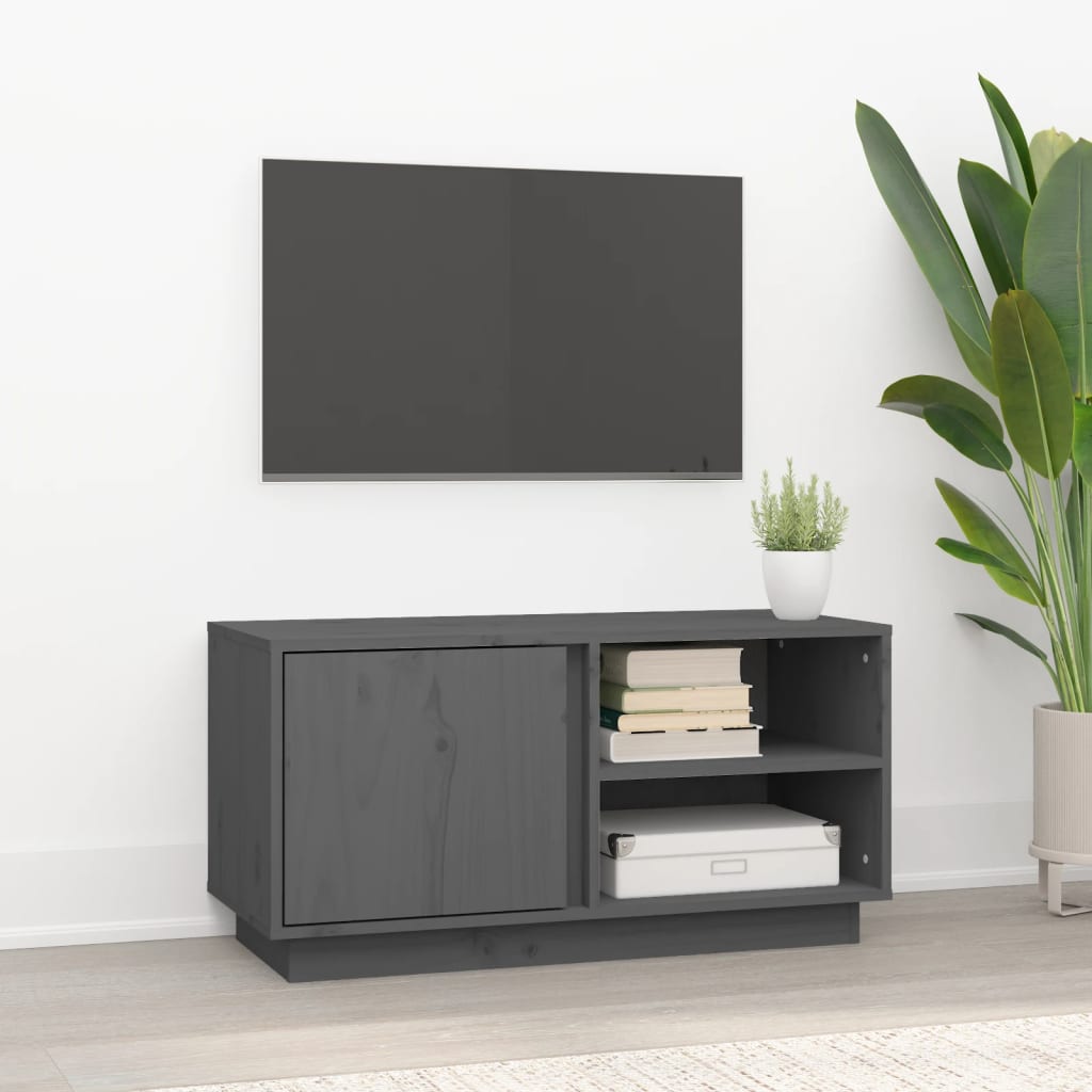 vidaXL Mobile Porta TV Grigio 80x35x40,5 cm in Legno Massello di Pino