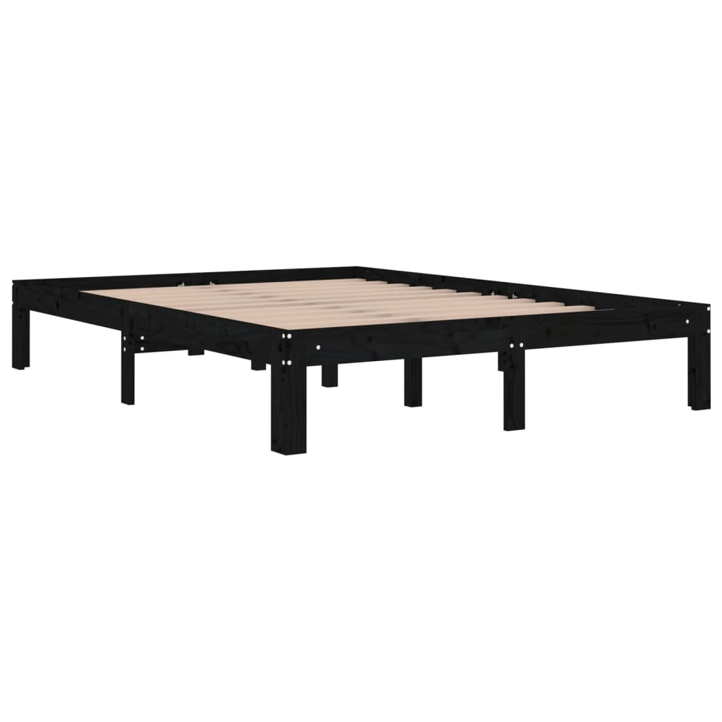 vidaXL Giroletto Nero in Legno Massello 135x190 cm Double