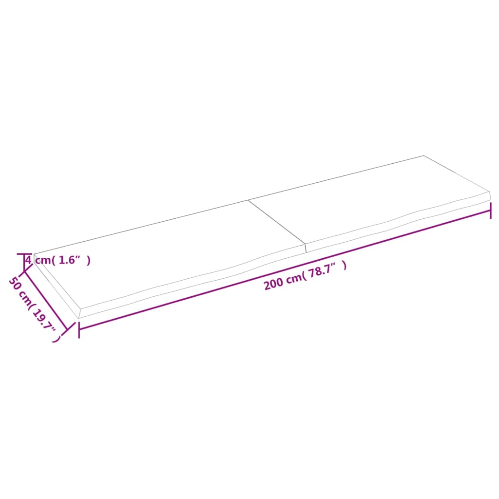 vidaXL Piano Bagno Marrone 200x50x(2-4) cm Legno Massello Trattato