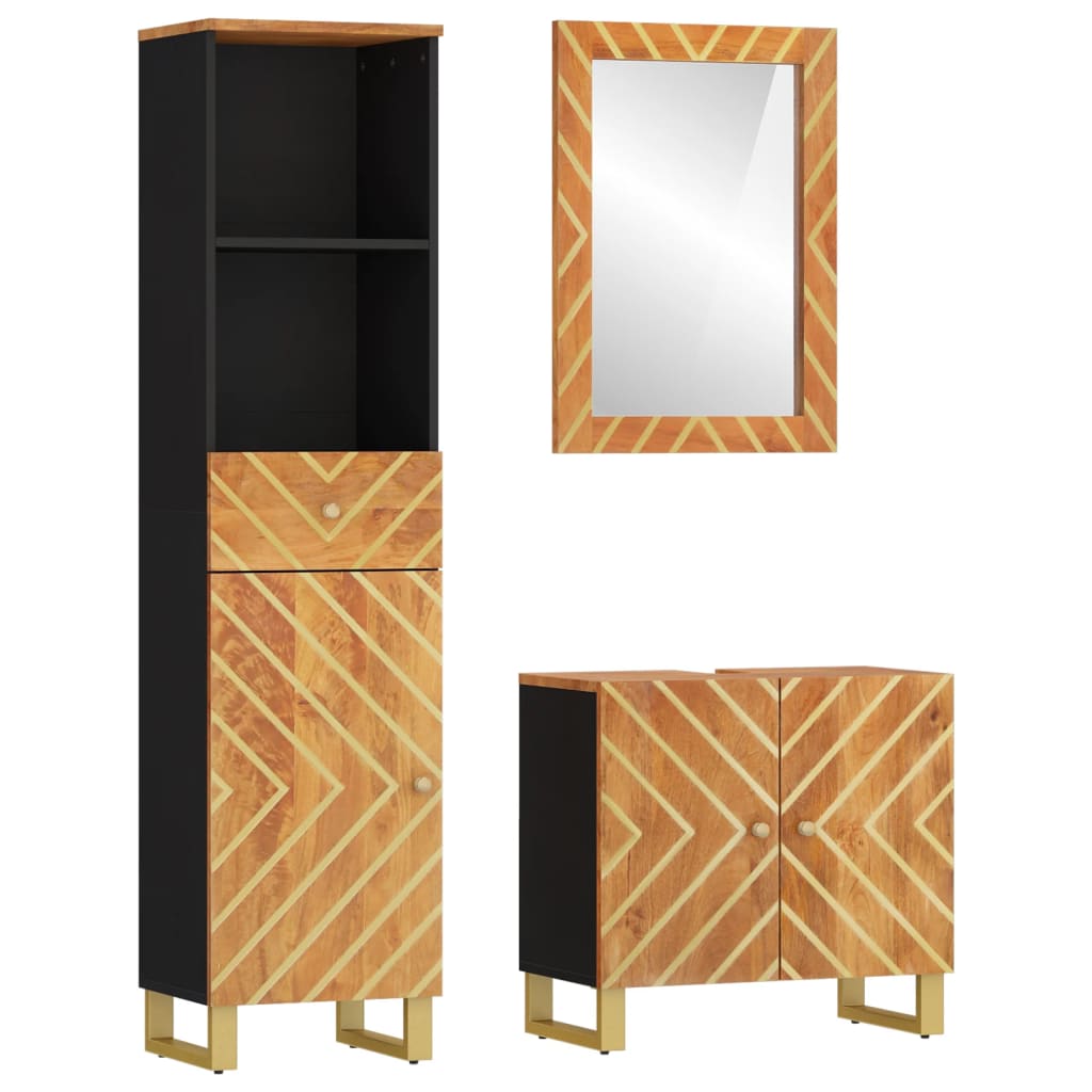 vidaXL Set Mobili da Bagno 3pz Marrone e Nero Legno Massello di Mango