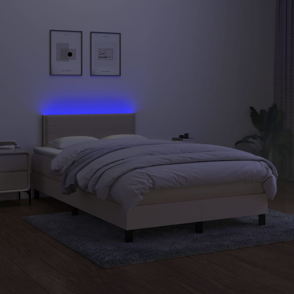 vidaXL Letto a Molle con Materasso e LED Crema 120x190 cm in Tessuto