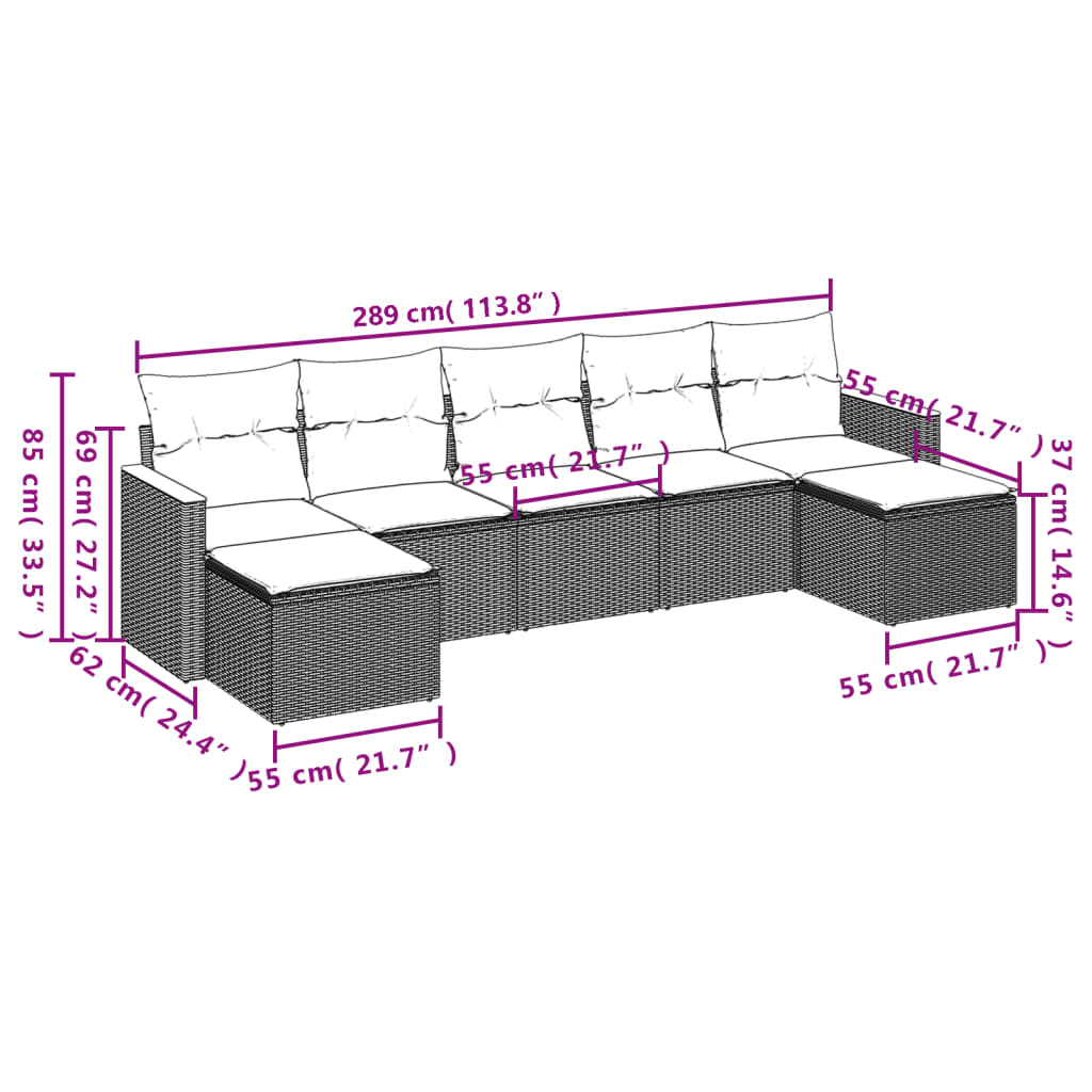 vidaXL Set Divani da Giardino 7 pz con Cuscini Grigio in Polyrattan