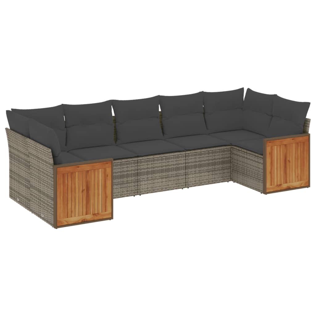 vidaXL Set Divani da Giardino 7 pz con Cuscini Grigio in Polyrattan