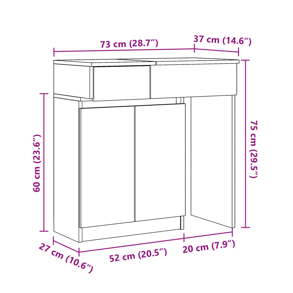 vidaXL Toeletta con LED Grigio Cemento 115x37x110,5 cm