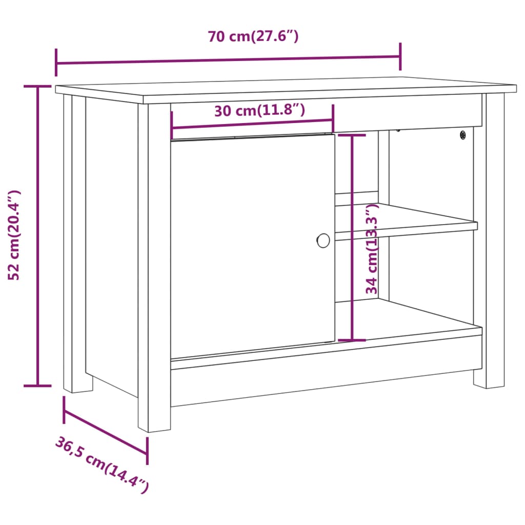 vidaXL Mobile Porta TV ambra 70x36,5x52 cm in Legno Massello di Pino