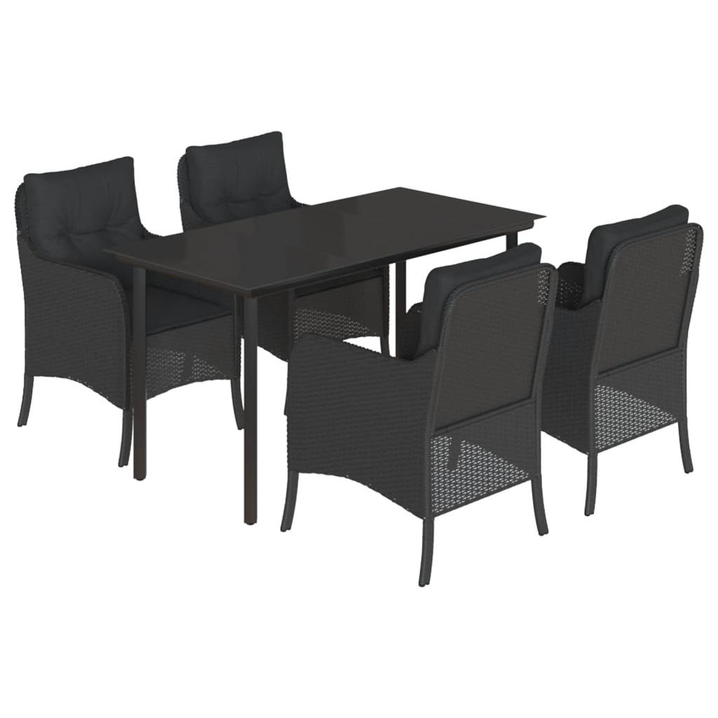 vidaXL Set da Pranzo da Giardino 5 pz Nero con Cuscini in Polyrattan